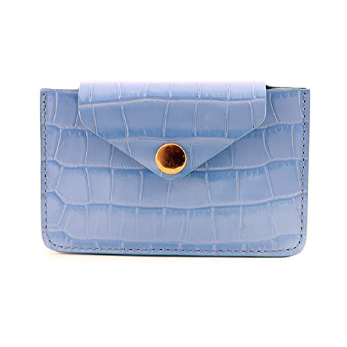 Womens Small Compact Card Case Luxury Genuine Leather Pocket Wallet Ladies Mini Purse (Blue)2