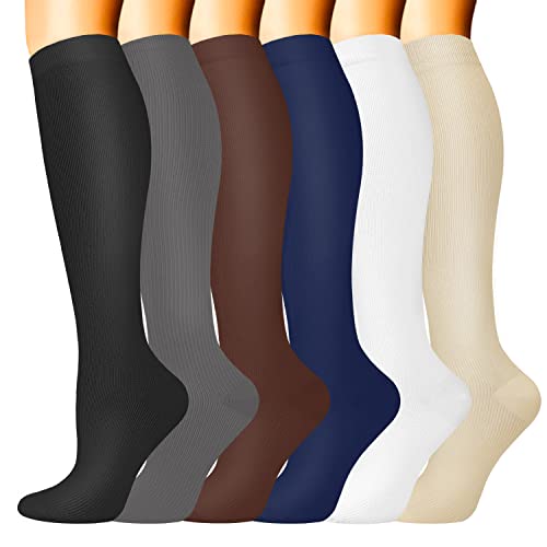 Image of Sooverki Compression Socks for Women & Men 6 Pairs is Best Supportive Knee High Stockings for Circulation, Travel, Nurses