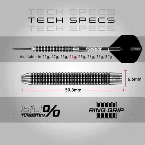 RED DRAGON Pegasus 24 Gram Professional Tungsten Steeltip Darts Set with Flights, Stems (Shafts) and Wallet - 4
