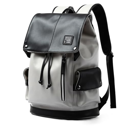 MOYYI Mochila de couro impermeável para laptop, mochila vintage com cordão, bolsa para viagens, faculdade, trabalho diário, Branco, 12.6' x 6.3' x 18'