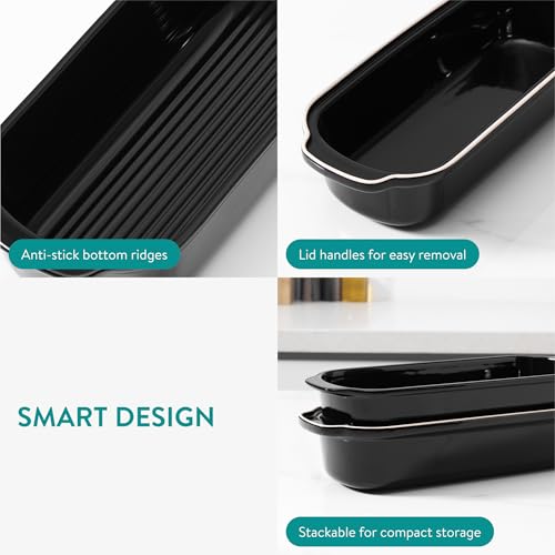 Navaris Loaf Tin with Lid - Ceramic Bakeware Bread Tins for Baking Homemade 2lb Loaves - Silicone or Stainless Steel Alternative Rectangle Breadmakers Oven Pan - 34x14cm(13.3x5.5) - Image 4
