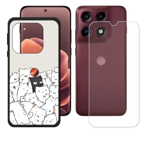 LCEHTOGYE �K�p ?Motorola Edge 70 Pro +�����K���X�X�N���[���v���e�N�^�[�p�P�[�X�A�K�p ?Motorola Edge 70 Pro (6,78")�ƌ݊����̂���u���b�N�\�t�gTPU�V���R���Q���P�[�X�ی�J�o�[ WZ21