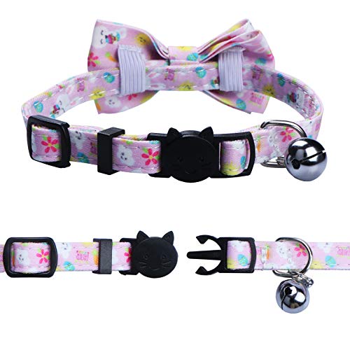 STMK Pacote com 2 coleiras de gato de Páscoa com gravata borboleta, coleiras ajustáveis para gatos c