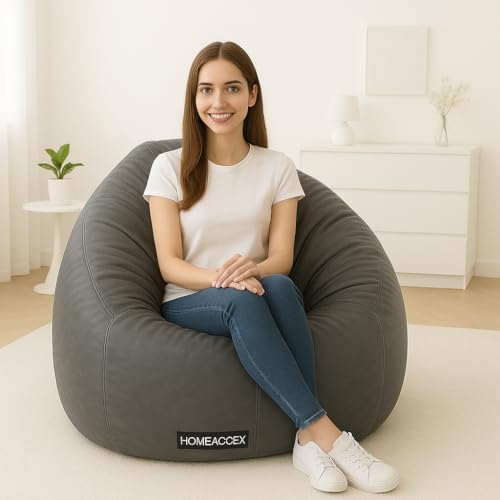 Image of 4XL Rexin Leather Filled Bean Bag with Footrest & Cushion Jumbo Bean Bag with Filled Beans, Capacity Upto 130 Kg Weight, Grey