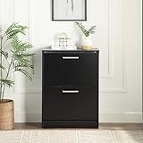 Home Treats 2 Drawer Shoe Cabinet Hallway Storage Shoe Rack Wooden Traineer Storage Organiser Narrow Entryway Shoe Cupboard 8 Pairs Flip Doors (Black) - Image 5