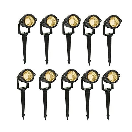 D'Mak 3 Watt and Spike Focus 'IP65 ' Water Resistant and Adjustable 180° Black Aluminium Body Outdoor LED Garden Lights (Warm White) - Pack of 10
