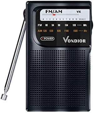 AM FM Radio Portable – Best Reception Transistor Radio/Longest Lasting Battery Operated Radio (2AA) / FM AM Pocket Radio. Mono Headphone Socket, by Vondior (Black)