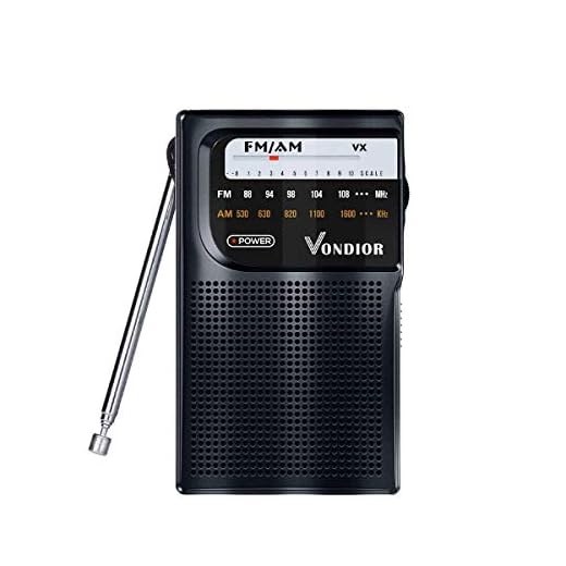 AM FM Radio Portable – Best Reception Transistor Radio/Longest Lasting Battery Operated Radio (2AA) / FM AM Pocket Radio. Mono Headphone Socket, by Vondior (Black)