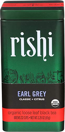 Rishi Tea Earl Grey Loose Leaf Herbal Tea | Immune System Booster, Organic, Caffeinated, Black Tea, Citrus Flavors for Taste | 2.29 oz Tin, Makes 32 Cups