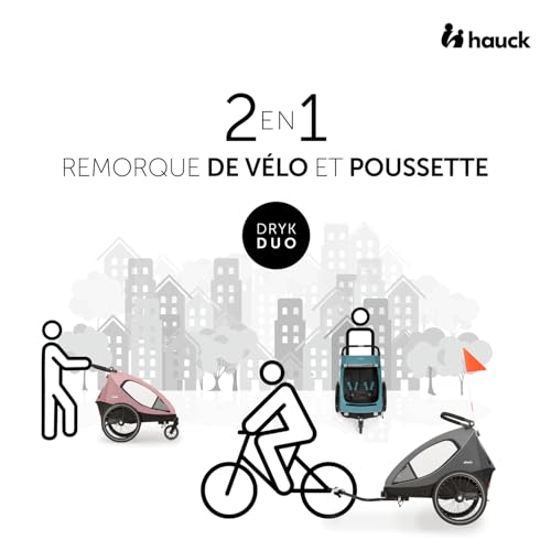 Remorque vélo et poussette hauck Dryk Duo gris : la solution 2-en-1 pliable