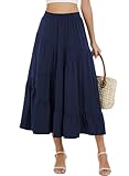 Long Skirts for Women 2026 Navy Blue Spring Ladies Modest Flare Aline Summer Ruffle Beach Vacation Travel Dressy Maxi Skirt S