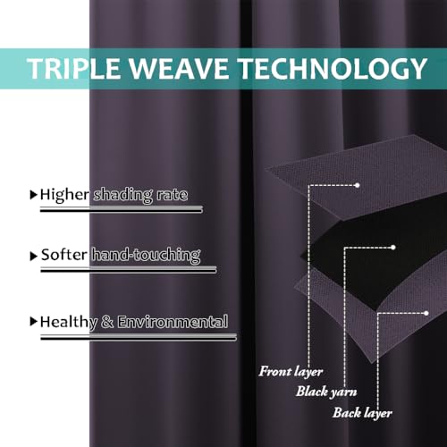 Image of NICETOWN Full Shading Curtains 90 inch Long 2 Panels Set for Windows, Greyish Purple, Pack of 2, 52 inch W, Super Heavy-Duty Black Lined Blackout Curtains for Bedroom, Privacy Assured Window Treatment