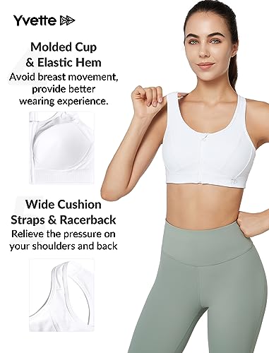 Image of Yvette Zip Front Sports Bra - High Impact Sports Bras for Women Plus Size Workout Fitness Running