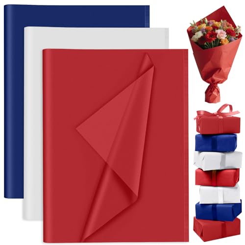 60 Sheets Red Blue White Tissue Paper Wrap Paper Bulk for Gift Bags PLULON 4th of July Tissue Paper 14 x 20 Inch for Packaging Small Gift Bag Box Art Crafts Birthday Wedding Party Favor Decor
