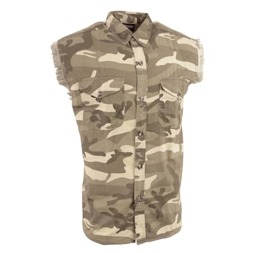 Image of Milwaukee Leather DM4009 Men's Sand Lightweight Denim Shirt with with Frayed Cut Off Sleeveless Look