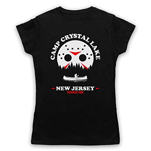 My Icon Art & Clothing Friday 13th Camp Crystal Lake 1980 Jason Voorhees Mask - Camiseta para mujer Negro Negro ( 36