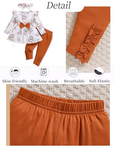 18 Month Girl Clothes Baby Girl Clothes Toddler Girl Outfits Fall Cute Ruffle Stripe Pants Set Infant Winter Clothes for Little Girls Brown - Thumbnail 4