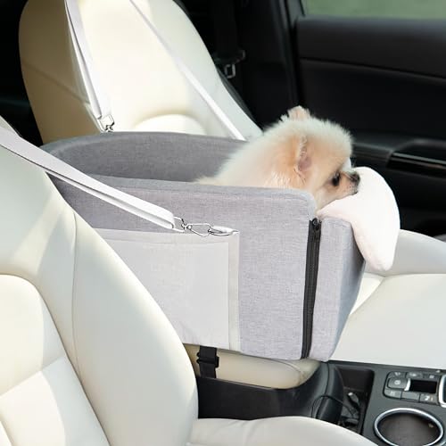 LUMIES Multi-Function Small Dog Car Seat Center Console & Carrier - Sturdy Console Dogs Car Seats for Small Dogs & Cats