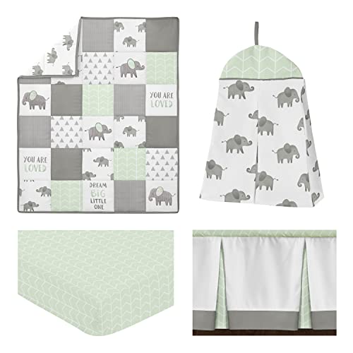 Sweet Jojo Designs Mint, Grey And White Watercolor Elephant Safari Baby Unisex Crib Bedding Set - 4 Pieces #TOP1