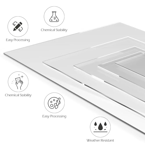 Image of 5 Pack 12 inch x 12 inch Clear Square Acrylic Sheets 1 /8 inch Thick (3mm) Cast Acrylic Plexiglass Sheet Transparent Plastic Sheets for Sign, Laser Engraving and Cutting, Crafting, DIY Display Projects