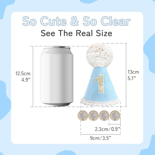 HSC 1st Birthday Hat, 1st Birthday Decorations for Boys, Baby Boy Party Hat with Shiny 1" and Big Pom Pom for Baby's Unforgettable 1st Birthday Celebration - Image 2