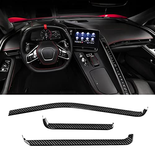 Cheayar Center Console Panel Dashboard Cover Compatible With Corvette C8 2020 2021 2022, Real Carbon Fiber Dashboard Panel Trim, Car Dashboard Panel Decorative Sticker 3Pcs (Carbon Fiber - Black) #TOP4