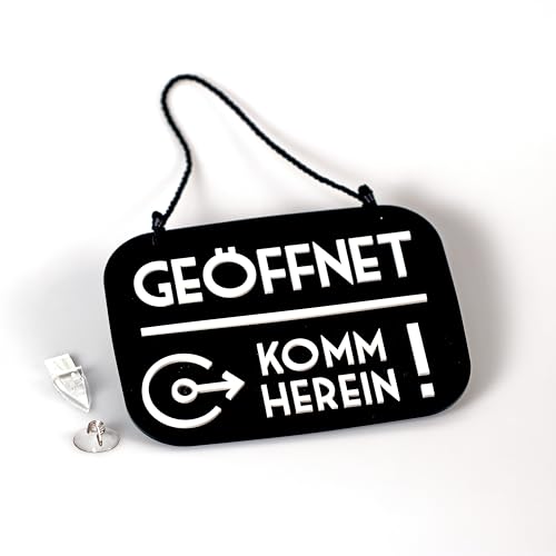 3DP Geöffnet Geschlossen Schild Bin gleich zurück mit Saugnapf, Vintage Retro - Öffnungszeiten änderbar, mit Zeitanzeige und beweglichen Zeigern (Schwarz, Deutsch)
