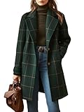 utcoco Women's Plaid Trench Coat Vintage Mid Length Notch Lapel Single Breasted Winter Wool Blend Outerwear, Dark Green, XX-Large
