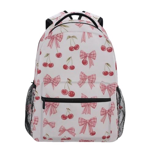 Cherries Ribbon Bow Boys Girls Kids School Backpacks Bookbag, School Bag Travel Backpack Daypack