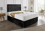 SANA SLEEP Designer Damask Memory Foam Divan Bed Set With Mattress, 2 Drawers (Same Side) and Headboard 4FT6 Double - Black Crushed Velvet