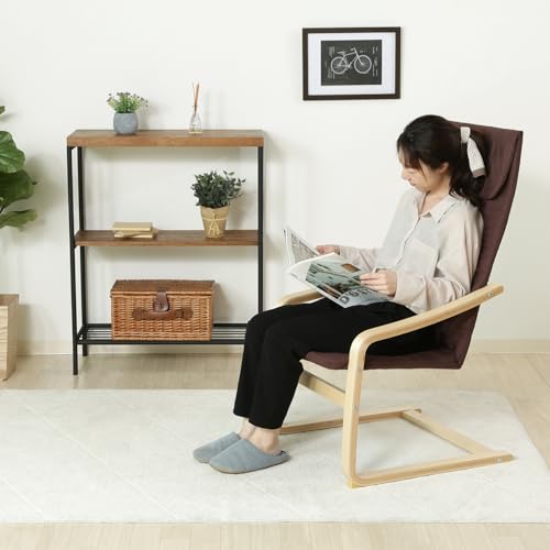 不二貿易 リラックスチェア パーソナルチェア 1人掛け 幅59×奥行77×高さ102cm ブラウン 木製 曲木 組立商品 一人掛けソファ スリム 84056 [2]