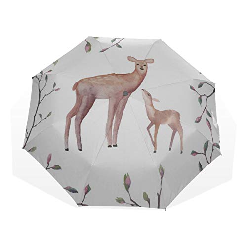 Preisvergleich Produktbild Bester Sonnenschutzschirm Leistungsstarker niedlicher Wildhirsch 3-Fach Kunstschirme (Außendruck Regenschirm Großer Reiseklappschirm Leichter kompakter Regenschirm Leichter