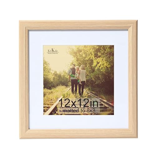 KTKDE 12x12 Picture Frame Real Glass, Display Pictures 8x8 with Mat or 12x12 Without Mat, Modern Style Wood Composite Frame,Gallery Wall Frame Wooden，best gift