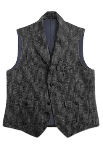 Men's Formal Suit Vest Slim Fit Herringbone Tweed Waistcoat With Lapel Business2