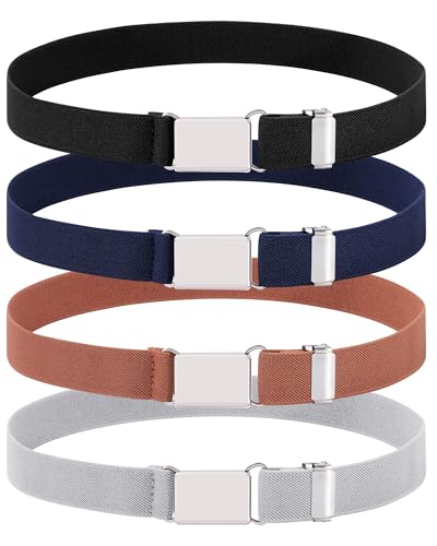 Kajeer Kids Boy Belt Elastic, Adjustable Elastic Belt Silver Square Buckle for Boys Girls(4 PCS)