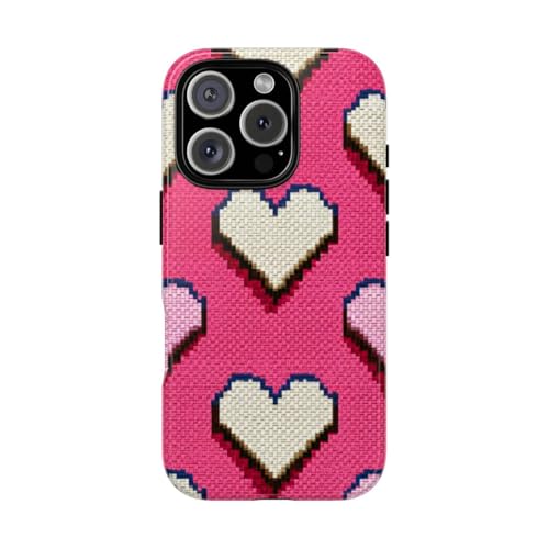 Coque iPhone 16 Pro cœurs pixelisés roses pour un style romantique branché