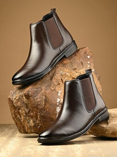 Image of AADI Men's Synthetic Leather Lightweight Comfortable Trendy Outdoor Casual Shoes Slip On Chelsea Boots