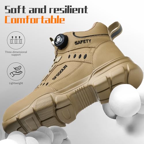 Image of Work Boots for Men,Comfortable Lightweight Steel Toe Boots,Puncture Proof Construction Steel Toe Work Shoes,Mens Indestructible Safety Boots.
