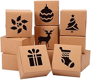 36 Pcs Christmas Cookie Boxes, Brown Kraft Treat Boxes with Window 4" x 4" x 2.5" Bakery Gift Wrapping Box for Christmas Party Supplies Christmas Cookie Boxes, Cupcakes, Cookies Donuts Gift-Giving