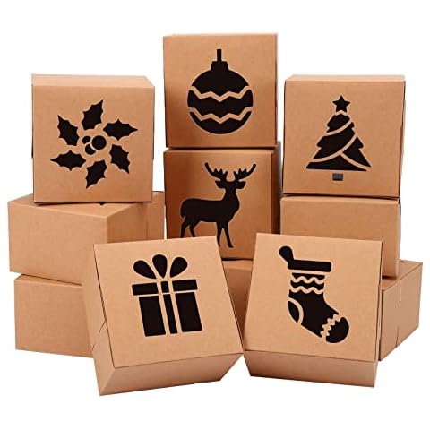 36 Pcs Christmas Cookie Boxes, Brown Kraft Treat Boxes with Window 4" x 4" x 2.5" Bakery Gift Wrapping Box for Christmas Party Supplies Christmas Cookie Boxes, Cupcakes, Cookies Donuts Gift-Giving Cover