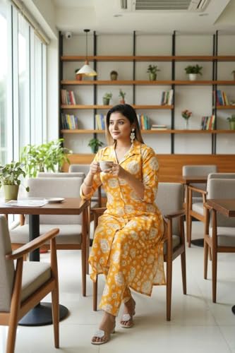Image of Women's Cotton Blend A-line Printed Kurta with Palazzo Set | Officewear Kurta Set for Women