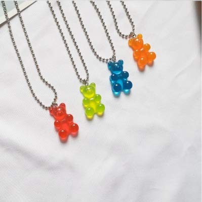 10 Pcs Colorful Resin Gummy Bear Pendant Necklace Cute Transparent Rainbow Candy Color Bear Chain Necklaces Accessories Lovely Twinkling Animal Punk Party Jewelry For Women Girls Gifts #TOP3