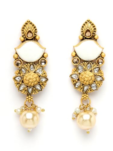 Image of Adiva Stylish Traditional Gold-Plated Kundan Stone Pearls & Beads Meenakari Handcrafted Necklace with Earrings Jewellery Set for Women & Girls