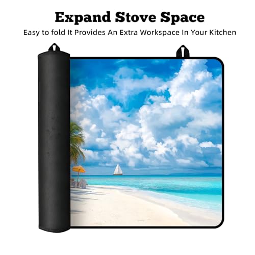 Image of Multi-Design Stove Cover for Glass /Electric Stoves - 3-in-1 Heat-Resistant Protector Mat, Non-Slip Drying Rack 28 inchx20 inch