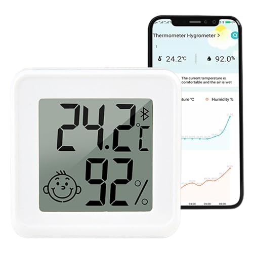 小さい温湿度計プラス 温度計 湿度計 LCDディスプレイ付そして笑顔で Bluetoo-thあり