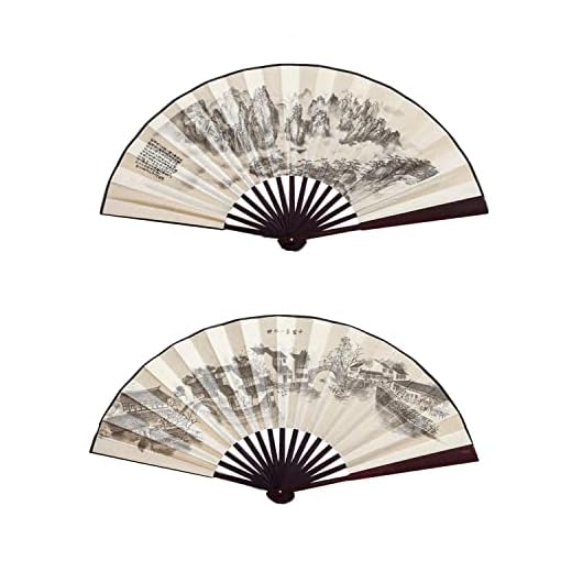 Abanicos de mano,Yiyifor 2 Piezas Abanicos Plegables Portátil Abanicos de Mano de Bambú Abanico Chino de Paisaje para Decoración de Pared Regalos