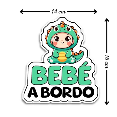 Miniatura 2 de Pegatina Bebé A Bordo Coche, Dinosaurio, 16 X 14 Cm, Resistente A Uv E Impermeable, Sticker Para Coche