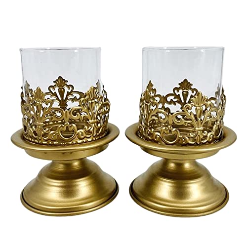 Gralara 2 peças de castiçal castiçal de metal castiçal cônico decoração suporte de vela, Áureo 10,3c