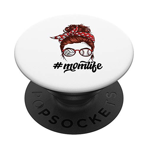 mom life messy bun Volleyball baseball mother's day women PopSockets Swappable PopGrip