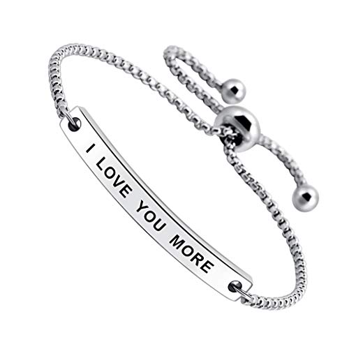 SOUSYOKYOSAM I Love You More Hand Stamped Bracelet Jewelry Gifts for Her Girlfriend Wife Classic Lettering, Happy Mothers Day Women2